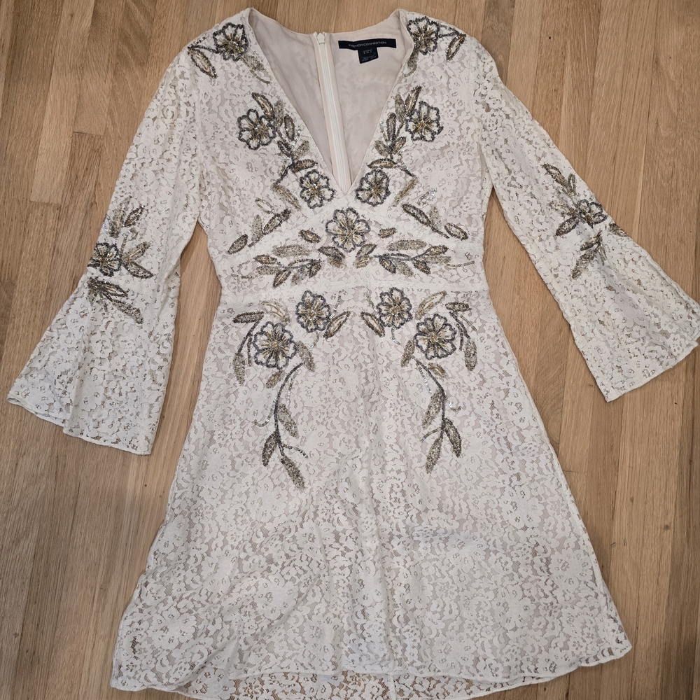 French Connection White Floral Embroidered Dress